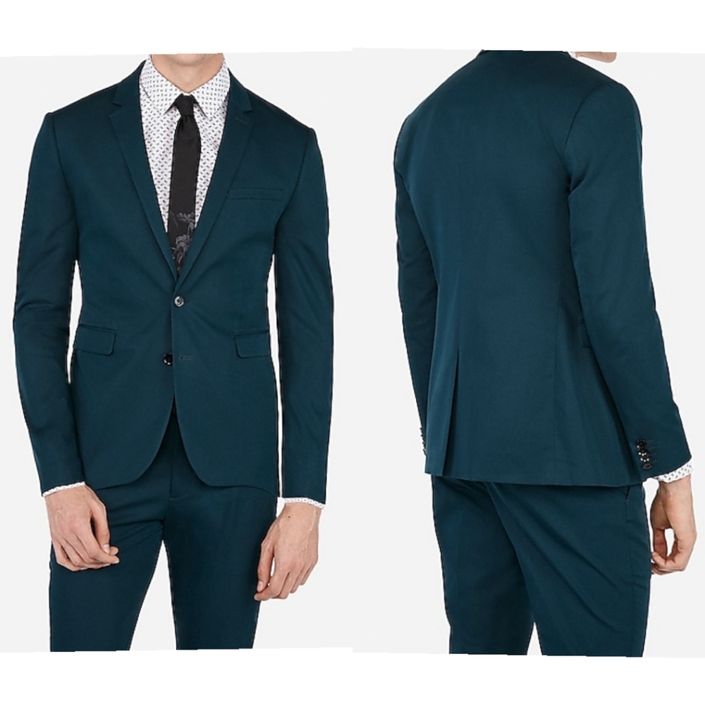 NWT Express Men's Teal Suit Blazer Trousers Slim